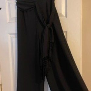 Black Dressy Palazzo Pants with Beaded Fringe Sash